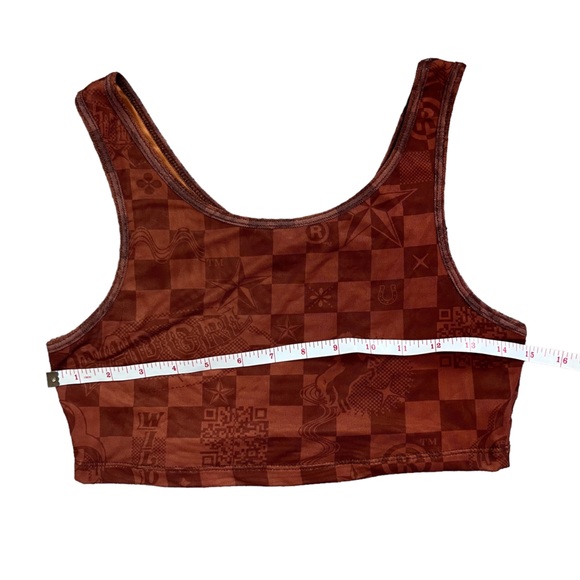 Dolls Kill Luxury Vibes Brown Mesh Checkered Crop Top, Mini Skirt & Mask Set - Picture 10 of 16